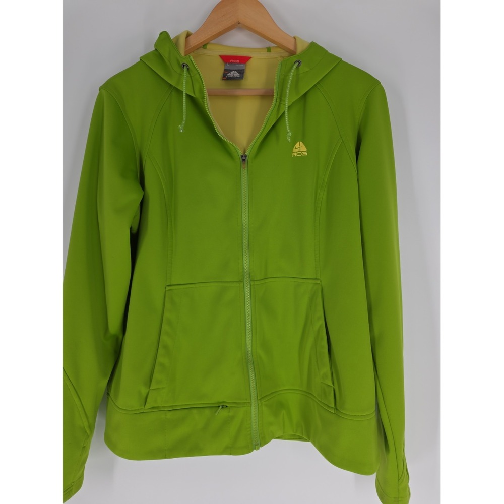 Women's Vintage ACG Nike Jacket Size L Thumb Holes Hood Pockets Lime Green